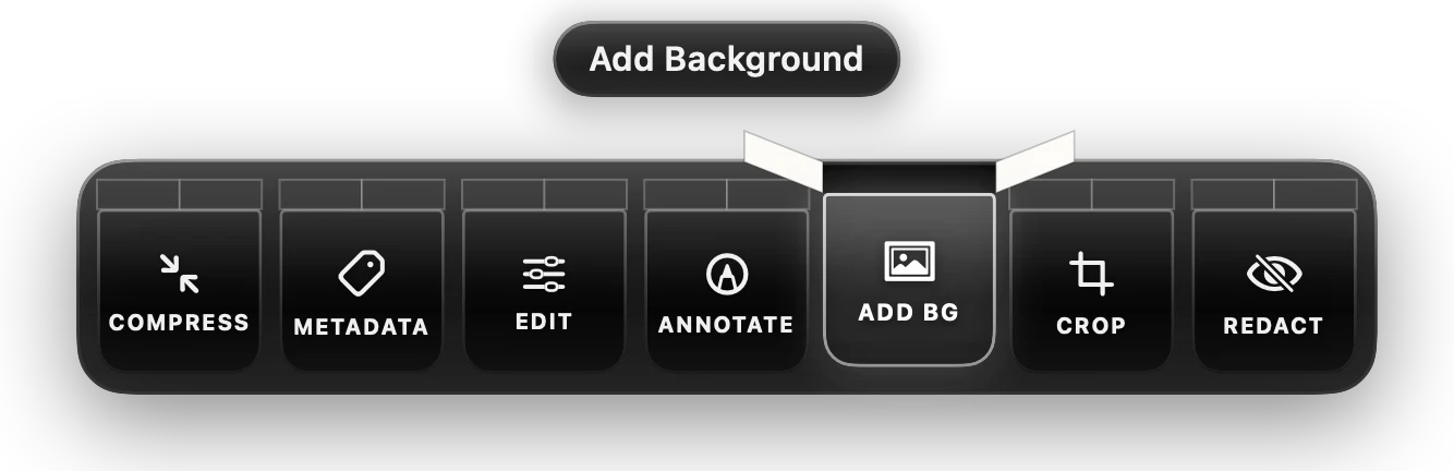 The Isomer tools bar: compress, metadata, edit, annotate, add background, crop, redact